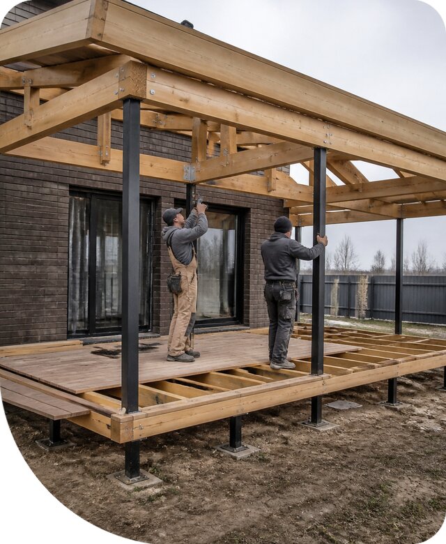 Строительство открытой веранды под ключ в Прокопьевске на заказ